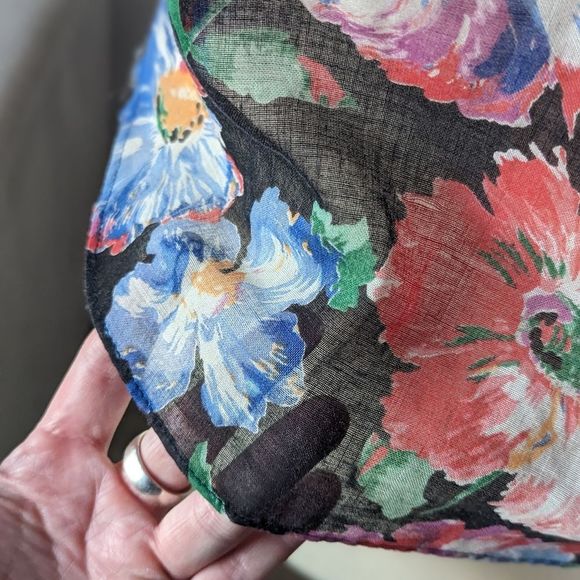 Floral gauzy vintage tie neck peter pan collar blouse M - Picture 7 of 15